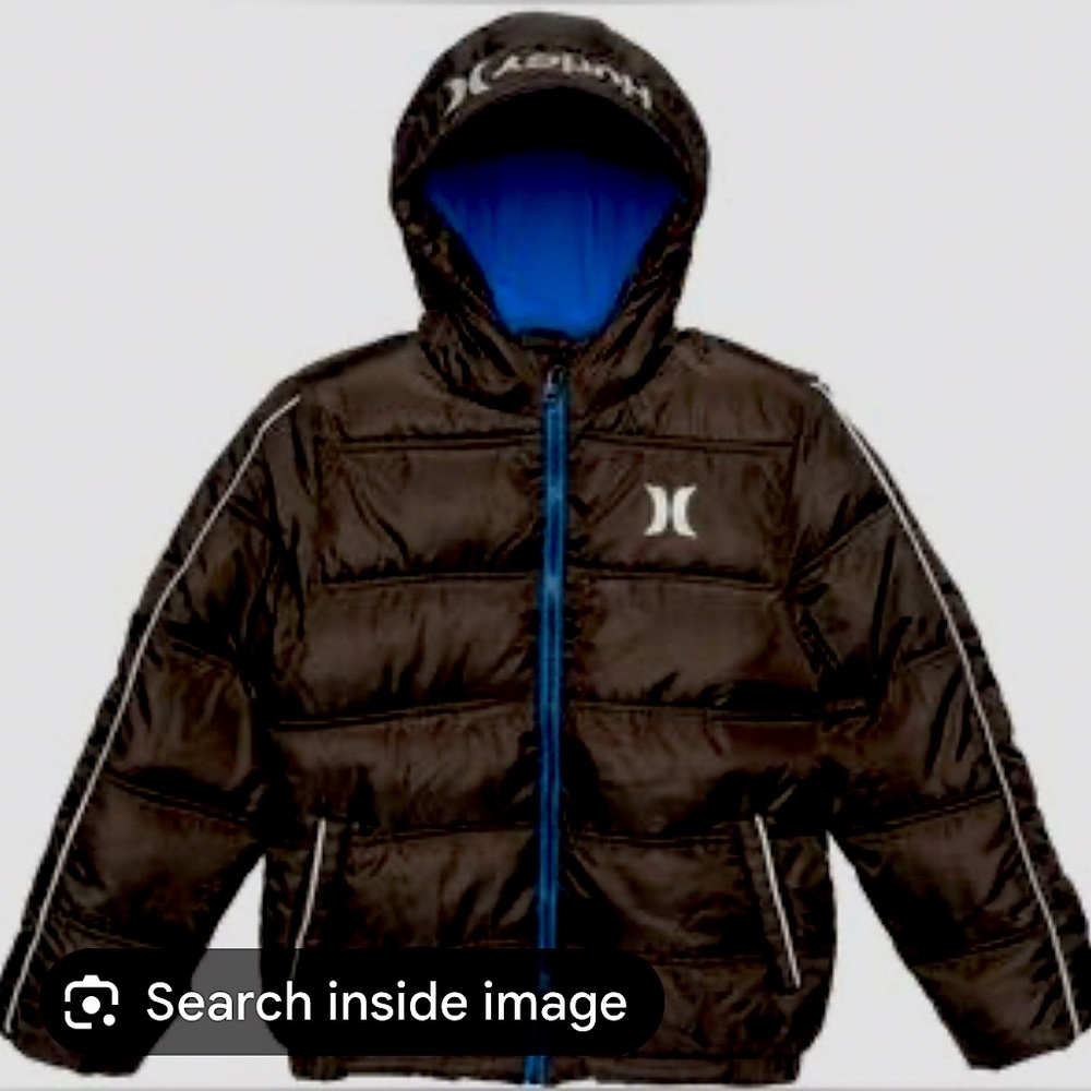 Hurley Big Boys' Summit Hooded Puffer Jacket black size medium (10-12)